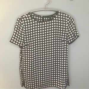 J. Crew Black and White Grid Pattern Silk Blouse — Size 0